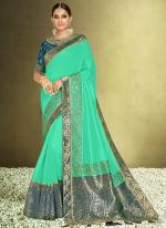 Sattin Silk Green Wedding Wear Embroidery Work Saree